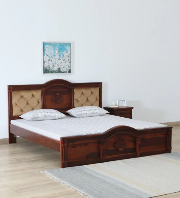 Durbar Sheesham Wood King Size Bed In Honey Oak Finish