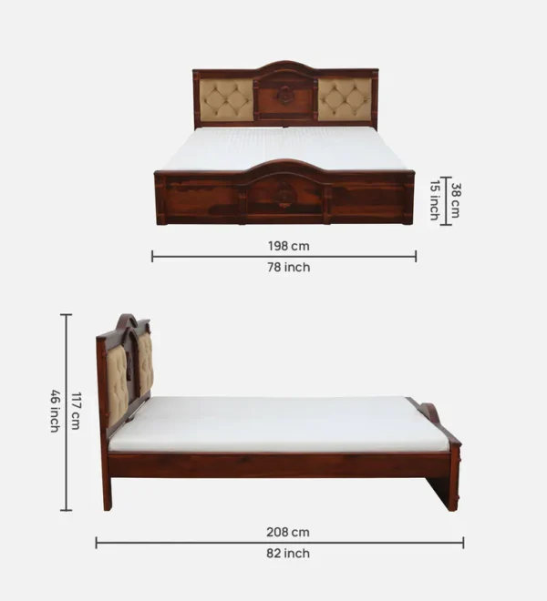 Durbar Sheesham Wood King Size Bed In Honey Oak Finish