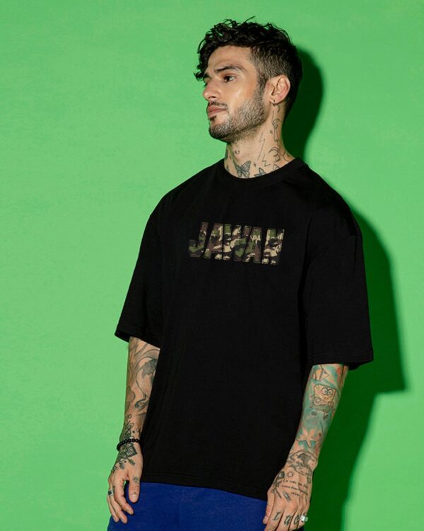 Men's Black Jawan Typography Oversized T-shirt
